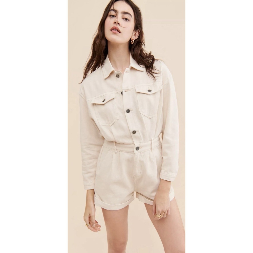 Anthropologie Salt Water Luxe Cream Color Denim Shorts Romper Sz Small NWT $124